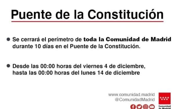 La Comunidad de Madrid quedará cerrada 10 días en el Puente de la Constitución