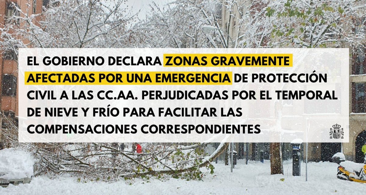 El Gobierno de España declara la Comunidad de Madrid zona catastrófica por el temporal Filomena