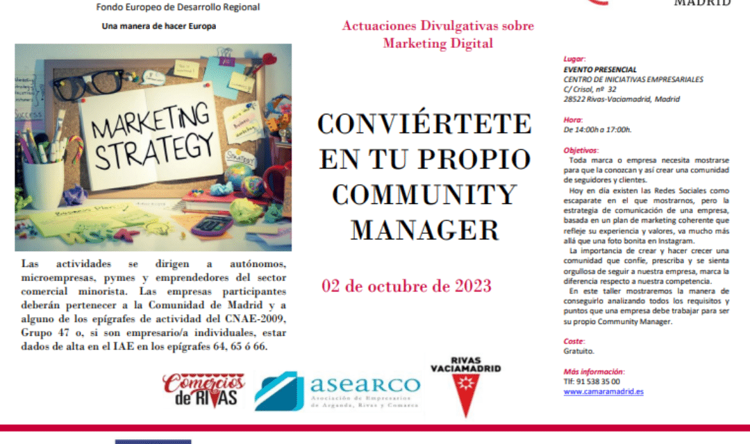 El 2 de octubre «Conviértete en tu propio Community Manager», en un taller organizado por Cámara de Madrid en Rivas